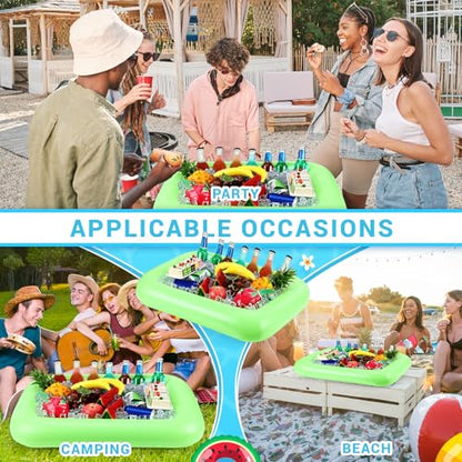 FillTouch Rectangular Inflatable Serving Bar Floating Drink Holder for Pool Inflatable Cup Holders Hot Tub Accessories, Adults Swimming Fun Drink Floats for Swimming Pool Party(Green) - color: Green