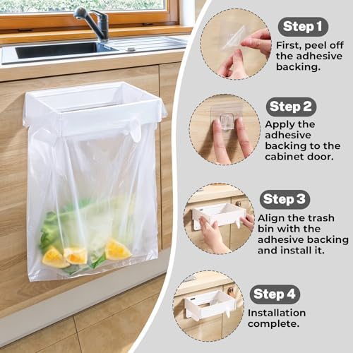 Wall Mounted Trash Bag Holder- Folding Room Saving Bathroom and Kitchen Storage Rack, Plastic Hanging Waste Bin Organizer (White)