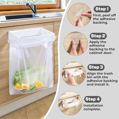 Wall Mounted Trash Bag Holder- Folding Room Saving Bathroom and Kitchen Storage Rack, Plastic Hanging Waste Bin Organizer (White)