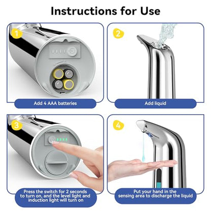 Automatic Soap Dispenser, 13oz/400ml for Bathroom & Kitchen No Touch | Plastic Material Soap Holder,4-Level Adjustable Touchless Hand Soap Dispenser ,Battery Operated Electric Dispenser - color: Silver