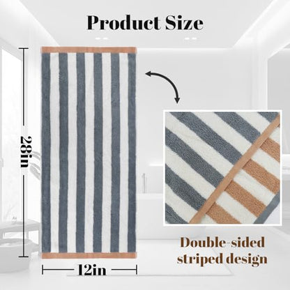 2-Pack Striped Hand Towels for Bathroom, 28x12 Inch Soft Cotton Towels, Absorbent Quick-Dry Guest Bath & Gym Towels, Kitchen Hand Towel Set (Gray)