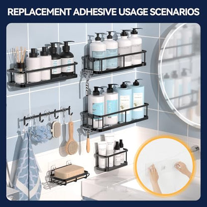 2-Pack Shower Caddy Adhesive Replacement - Transparent Shower Adhesive Strips, No Drilling Hooks for Bath Storage Shelves, Kitchen Racks, Basket & Soap Holder
