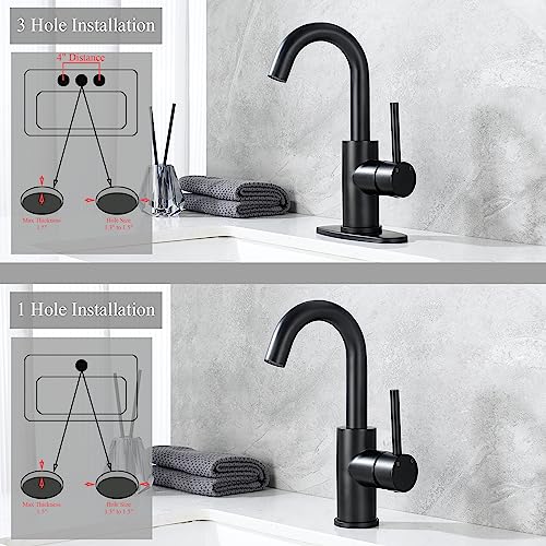 Black Bar Faucet Single Hole, Jodulos Black Matte Bar Sink Faucet with Deck Plate and Supply Lines, Stainless Steel Single Handle Wet Bar Sink Faucet, Matte Black Bathroom Faucet JU1100-BK - color: Matte Black