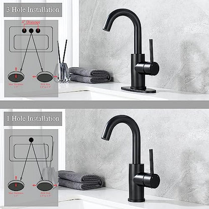 Black Bar Faucet Single Hole, Jodulos Black Matte Bar Sink Faucet with Deck Plate and Supply Lines, Stainless Steel Single Handle Wet Bar Sink Faucet, Matte Black Bathroom Faucet JU1100-BK - color: Matte Black