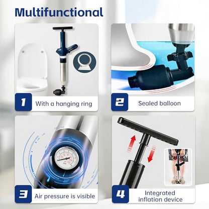 Toilet Plunger, High Pressure Toilet Plunger, Heavy-Duty Clog Remover for Toilets, Bathroom Floor, Drain Sinks and Plumbing Clogs (Blue) - color: Blue
