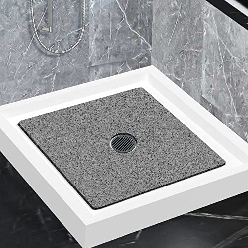 Shower Mat Non Slip,Soft Bath Mat with Drain,Quick Drying PVC Loofah Bathtub Mat for Bathroom,Without Suction Cups,24 x 24 Inch (Grey) - color: Grey