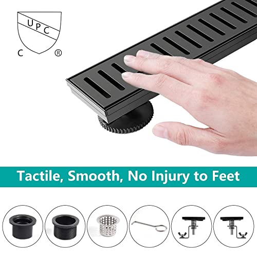BARONAGE 36 Inch Linear Shower Drain, Capsule Grate, Matte Black | V-shaped Rapid Linear Drains, Rustproof, Hair Catcher, 304 Stainless Steel Rectangle Shower Floor Drain For Bathroom - size: 36 Inch