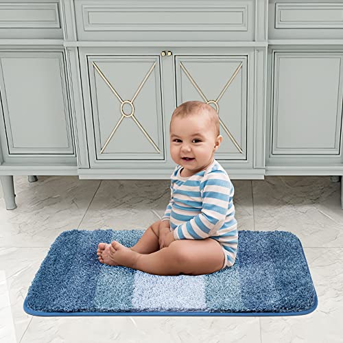 Walensee Bath Rug - Non Slip, Soft Microfiber Shaggy Mat (20 x 32, Ombre Blue) Water Absorbent, Machine Washable, Thick Plush Shower Mat - color: Ombre Blue, size: 20" x 32" Rectangular