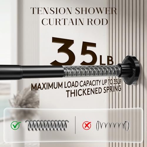 Shower Curtain Rod Adjustable 18-82", 1" Diameter Black Tension Rod, No Drill Rust-Proof Spring Loaded Shower Rods for Bathroom, Easy Install, No Sag