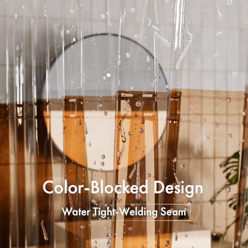 AmazerBath 100% EVA Shower Curtain Liner, 72 x 72 Inches Heavy Duty Shower Curtain and Liner 2-in-1 with 3 Clear Stones and 12 Brass Grommets, Color Block Soft Shower Liner - Clear & Amber - color: Rainbow Flip Caramel Latte