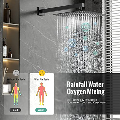 Waist Massage Spray Shower System with 6 Body Jets and Tub Spout, 16'' Full Body Bathtub Shower System with Shower Jet, Wall Mounted Rain Shower and Handheld Shower Faucet Set Complete, Matte Black - color: Matte Black, style: 16"-4 Function