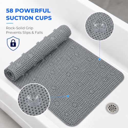 Bath Bliss Cushioned Foam Bath Mat Non Slip Bathtub Mat with 58 Suction Cups Dark Grey Color 17x36 | Machine Washable | Quick Drain Safety - color: Dark Grey