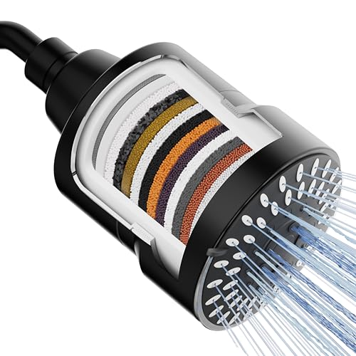 Mist Shower Filter Head for Hard Water Improves Skin, Hair, and Nails - 5 Modes High Output Filtered Shower Head with Filter Softens Water and Removes Chlorine and Heavy Metals, Matte Black - style: 5-mode Matte Black