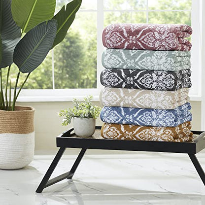 Modern Threads Amaris 6-Piece Reversible Yarn Dyed Jacquard Towel Set - Bath Towels, Hand Towels, & Washcloths - Super Absorbent & Quick Dry - 100% Combed Cotton, Rosewood - color: Rosewood, size: Small, style: Bohemian
