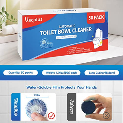 Vacplus Automatic Toilet Bowl Cleaner Tablets, Drop-In Tank Cleaner for Bathroom, Prevent Stains & Deodorize, Long-Lasting Cleaning Tabs, Easy-Use Freshener for Bowl & Tank, 50 Pack | Bathroom Tank, Prevent Stains, Deodorizing, Easy Use - size: 1 Count (P