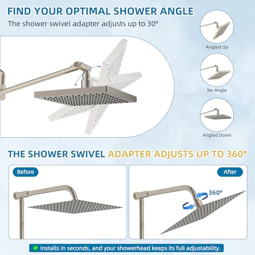 Hibbent All Metal Shower Head Swivel Ball Joint Adapter, Solid Brass Adjustable Shower Arm Connector, Shower Arm Extension, Showerhead Connector, Universal Showering Component, Brushed Nickel - color: Brushed Nickel