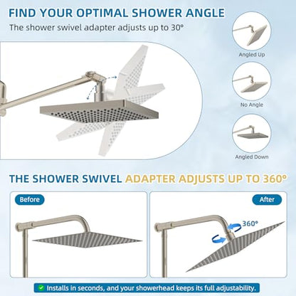 Hibbent All Metal Shower Head Swivel Ball Joint Adapter, Solid Brass Adjustable Shower Arm Connector, Shower Arm Extension, Showerhead Connector, Universal Showering Component, Brushed Nickel - color: Brushed Nickel