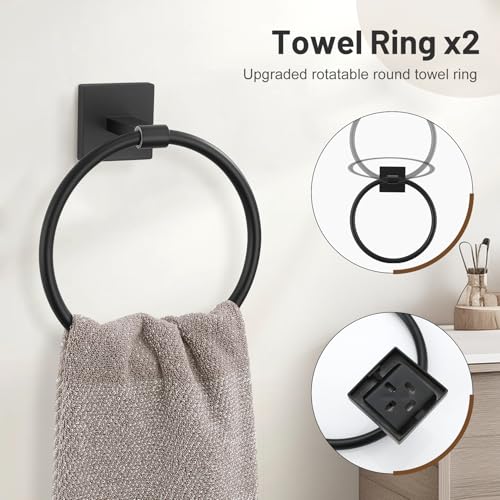 Lairuier 10-Piece Matte Black Bathroom Accessories, Towel Bar Set | Bathroom Hardware Set Includes SUS304 23.6" Towel Bar, Towel Ring, Toilet Paper Holder and Towel Hooks Wall Mounted - color: Black, size: 10 Pieces - Extended