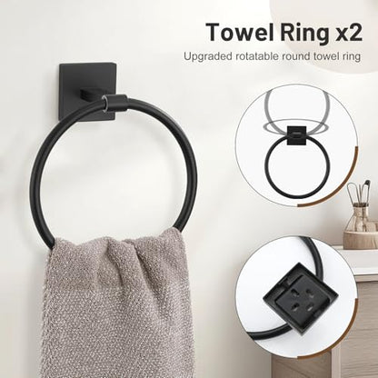 Lairuier 10-Piece Matte Black Bathroom Accessories, Towel Bar Set | Bathroom Hardware Set Includes SUS304 23.6" Towel Bar, Towel Ring, Toilet Paper Holder and Towel Hooks Wall Mounted - color: Black, size: 10 Pieces - Extended