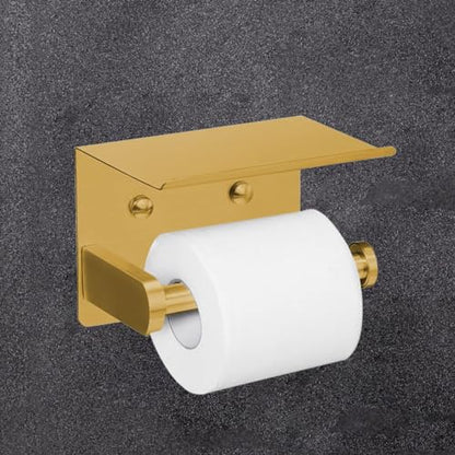VAEHOLD Self Adhesive Toilet Paper Holder with Phone Shelf Stainless Steel Wall Mounted Toilet Paper Roll Holder - Rustproof and Bathroom Washroom Tissue Roll Holder with Storage Shelf - Gold - color: Gold