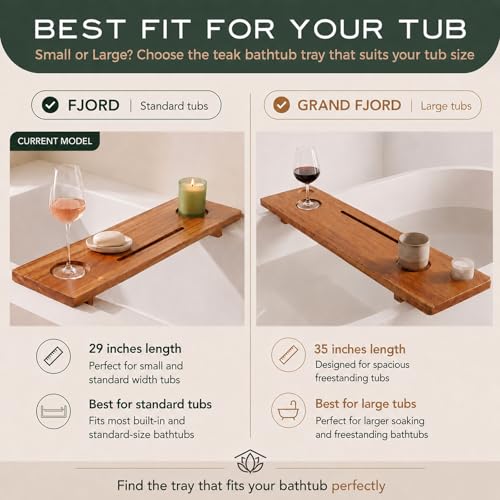 Fjord 29" Premium Teak Bathtub Tray for Small & Standard Tubs - size: Short (29 in)