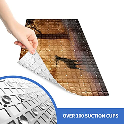 Bath Tub Mat Non Slip Shower Mat Deer Forest Extra Long Bathtub Mat 26.8x15 inches Bathroom Bath Mat with Suction Cups Drain Holes Machine Washable - color: Deer Forest