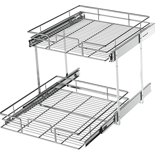 LOVMOR 2 Tier Individual Pull Out Cabinet Organizer 19½" W x 21½" D, Slide Out Kitchen Cabinet Storage Sliding Shelves - color: 2 Tier, size: 19½"W x 21½"D