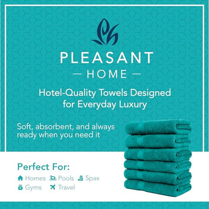 Pleasant Home Bath Towels Set of 6 (24” x 50”) 100% Cotton, Teal | 515 GSM | Lightweight, Soft & Highly Absorbent Luxury Towels for Bathroom | for Gym, Pool & Spa - color: Teal