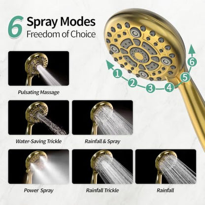 SR SUN RISE 12" Shower Faucet Set with Shower Slide Bar,Brushed Gold | High Pressure Shower Head,6-Spray Setting,16"Adjustable Shower Slide Bar,Soild Brass,Wall Mount,Included Valve and Trim Kit - color: Brushed Gold