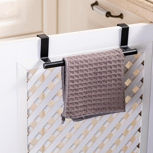 Cabinet Door Towel Bar, Kitchen Towel Holder, Matte Black, Single | Extended Anti-Slip Arm, EVA Scratch Guard Pads, No-Drill Install, Stainless Steel Dish Towel Holder, Kitchen Towel Rack - color: Black - 1 Pack