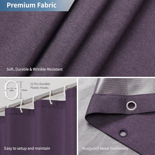 2-in-1 Waterproof Fabric Shower Curtain,No Separate Liner Needed,Linen Textured,Effortless Cleaning & Washable Bathroom Shower Curtain Set with 12 Plastic Hooks,72"x72",Purple - color: Purple, size: 72"W x 72"L (Pack of 1)