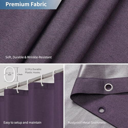 2-in-1 Waterproof Fabric Shower Curtain,No Separate Liner Needed,Linen Textured,Effortless Cleaning & Washable Bathroom Shower Curtain Set with 12 Plastic Hooks,72"x72",Purple - color: Purple, size: 72"W x 72"L (Pack of 1)