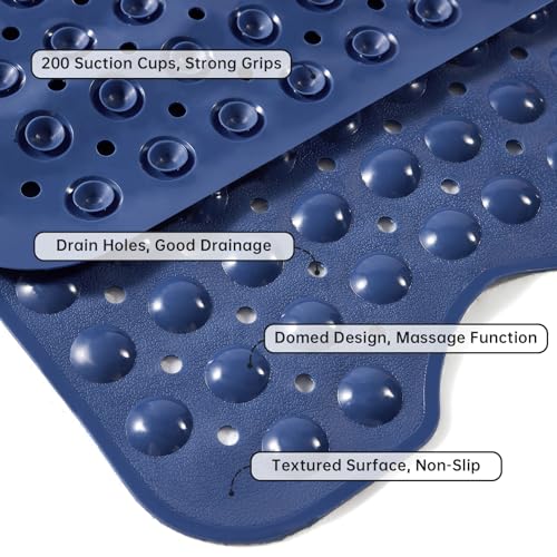 Wirhao Bathtub Mat Non Slip Shower Mat 39×16 Inches Bath Mat for Tub Machine Washable Tub Mat Large for Bathroom with Suction Cups and Drain Holes Blue - color: Navy Blue