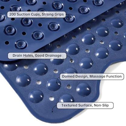Wirhao Bathtub Mat Non Slip Shower Mat 39×16 Inches Bath Mat for Tub Machine Washable Tub Mat Large for Bathroom with Suction Cups and Drain Holes Blue - color: Navy Blue