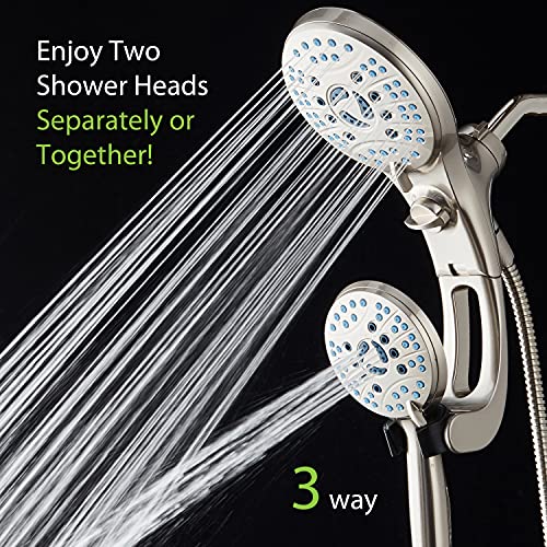 AquaCare 50-mode High Pressure Shower Head Combo with Arm & Dual Power Wash | Hygienic Jets, 2-mode Handheld Power Wash for Tub, Tile & Pets, Long 6 ft. Stainless Steel Hose, Extra Wall Bracket / Nickel - color: Satin Nickel, style: 2.5 Gallons Per Minute