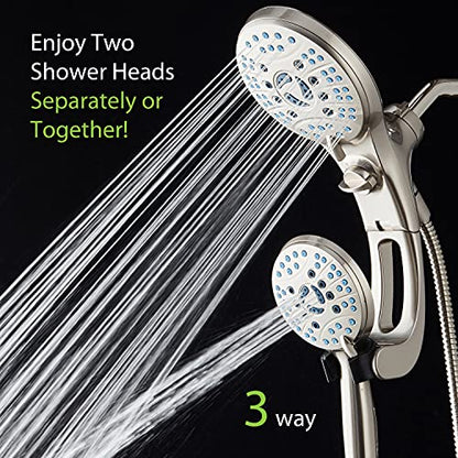 AquaCare 50-mode High Pressure Shower Head Combo with Arm & Dual Power Wash | Hygienic Jets, 2-mode Handheld Power Wash for Tub, Tile & Pets, Long 6 ft. Stainless Steel Hose, Extra Wall Bracket / Nickel - color: Satin Nickel, style: 2.5 Gallons Per Minute