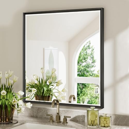 Black Framed Mirror for Bathroom, 30x36 Inch Black Rectangle Beveled Bathroom Vanity Mirror, Anti-Rust Matte Black Metal Frame Mirror for Wall, Vertical/Horizontal Wall-Mounted Mirrors - color: Black, size: 36"L x 30"W