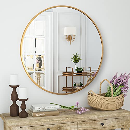 HARRITPURE Round Mirror 23.6" Gold Wall Mounted Circle Mirror with Aluminum Alloy Frame Modern Design for Bathroom, Living Room, Vanity, Bedroom, Entryway - color: Gold, size: 0.9"L x 0.3"W