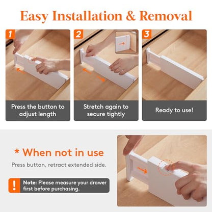 Lifewit 14 Pack Drawer Dividers for Clothes, 10.9-16" Adjustable Drawer Organizers, 4" High Plastic Expandable Drawer Separators in Bedroom/Office/Bathroom/Kitchen Storage, White | 14 Pack 11-17" Expandable White Plastic Drawer Separator for Dresser, Kitc