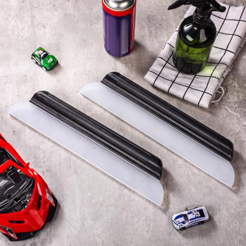 2 Pack 14 Inch Car Drying Squeegee Black Longer Silicone Water Squeegee Window Shower Blade Automotive Flexible Auto T-bar Rubber Squeegees for Car Windshield Glass Bathroom Wash Tool - color: Black