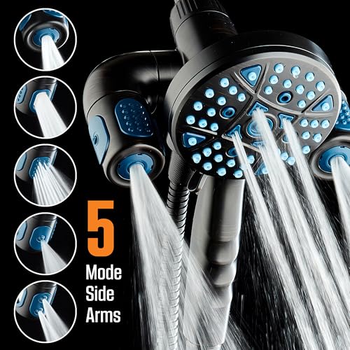 AquaCare Polaris 208-mode High Pressure Shower Head Combo with Hydro Arms | Luxury 3-way 14-zone System with 370 Stay-clean Power Jets, Handheld Magnetic Docking & 6 ft. Stainless Steel Hose / Bronze - color: Oil Rubbed Bronze