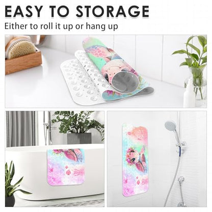 Cute Pink Sea Turtle Bathtub Shower Mat Marine Life Ocean Flower Non-Slip Tub Mat Extra Long Bath Floor Mats 40X16 Inch Machine Washable for Bathroom Tub Bath Mat for Toddler and Baby - color: Pink Sea Turtle