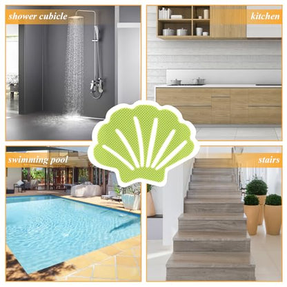 12 Pcs Non Slip Bathtub Stickers Green Adhesive Decals Sea Shell Shape Shower Stickers for Floor, Ladders, Bath Tub, Stairs, Bathroom - color: Green