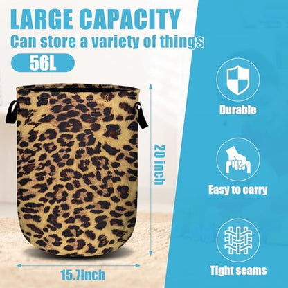 Brown Leopard Laundry Basket, Laundry Hamper Collapsible Oxford Cloth with Handle Clothes Storage Bin for Bathroom Laundry Room Bedroom 15.7 X 20 Inch - color: Brown Leopard