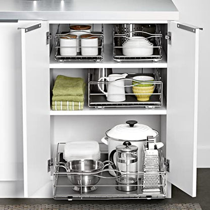 simplehuman 20 inch Pull-Out Cabinet Organizer, Heavy-Gauge Steel Frame,Silver - size: 20-Inch