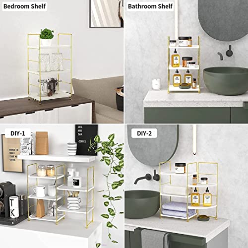 3-Tier Kitchen Spice Rack, Freestanding Stackable Organizer Shelf, Bathroom Countertop Storage Shelf, Cosmetic Organizer Holder, Square Standing Rack (Golden) - color: Golden