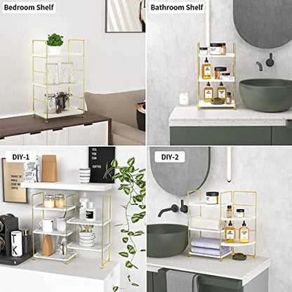 3-Tier Kitchen Spice Rack, Freestanding Stackable Organizer Shelf, Bathroom Countertop Storage Shelf, Cosmetic Organizer Holder, Square Standing Rack (Golden) - color: Golden