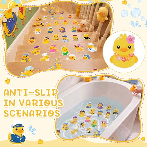 Fullhawl 30 Pcs Character Duck Non Slip Bathtub Stickers, Rubber Duck Bath Safety Decals, Anti Slip Shower Traction Stickers with Scraper, Cute Occupation Ducks Bathroom Decor - style: Cartoon Duck