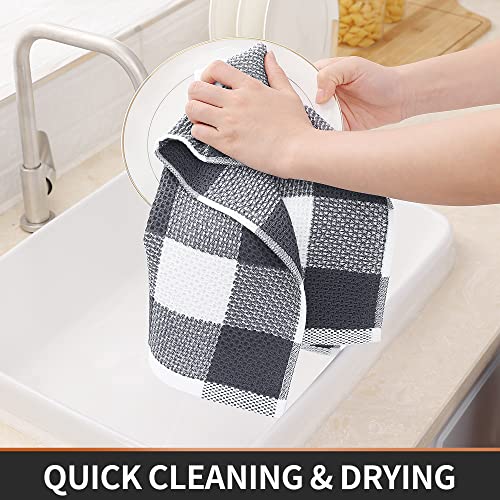 Homaxy Cotton Plaid 4 Pack Kitchen Towels, 13" x 28", White & Dark Grey | Waffle Weave, Plaid, Super Soft and Absorbent Dish Towels, Quick Drying, Multi-Purpose - color: White & Dark Grey, size: 13 x 28 - 4 Pack