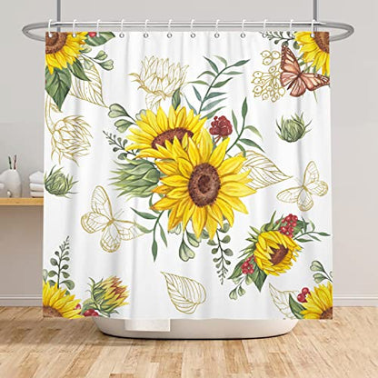 AWERT Vibrant Sunflower Shower Curtain for Bathroom,Waterproof Fabric Plants Shower Curtain with Hooks 60x72 inch - color: Sunflower, size: 60"W x 72"L (Pack of 1)